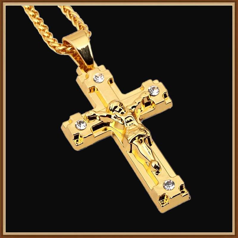 Link Chain Jesus Cross Pendant Necklace 