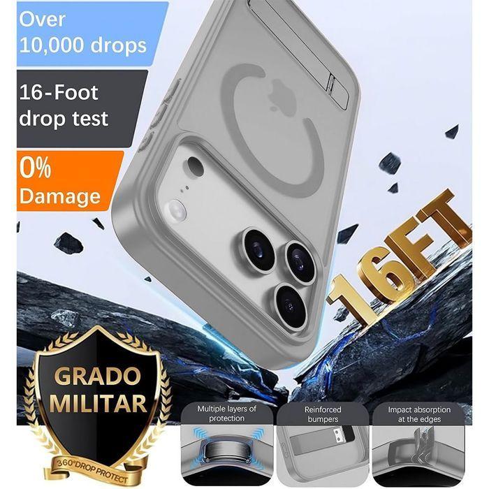 Coque pour iPhone 18 Pro, Antichoc Anti-Rayures avec Cercle Magnétique et Support - Gris