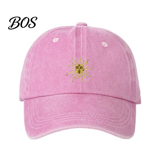 Soft Cotton Cap Embroidery Sun Pattern Baseball Hat, Adjustable Back Buckle Retro Distressed Style Cap, Washed Fabric Outdoor Sunshade Casual Hat