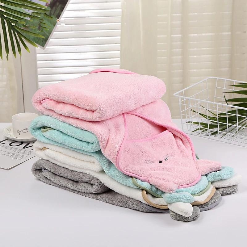 Newborn Baby Bath Towel with Hood Cartoon Coral Fleece Infant Towels Blanket Newborn Baby Bathrobe