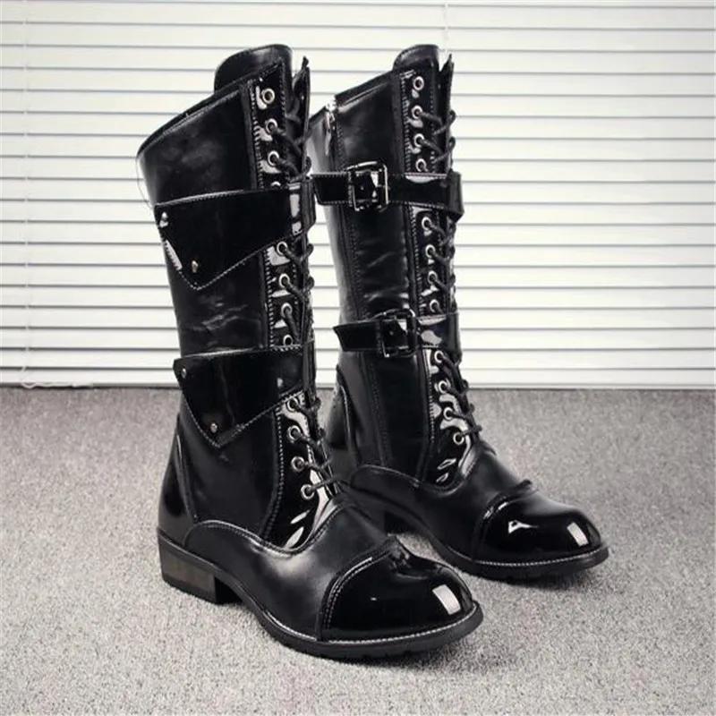 Μόδα Ανδρικές Μπότες Ιππότη Μπότες Μήκους Μέσης Κνήμης από Λουστρίνι Μακριές Στρατιωτικές Μπότες για Άνδρα Αδιάβροχα Παπούτσια Εργασίας Ανδρικές Χειμερινές Μπότες Πλατφόρμας