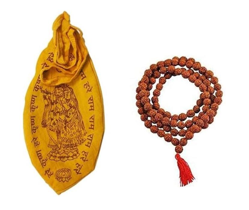 TreegoArt 5 Mukhi Rudraksha Mala 108 Beads With Gomukhi Japa Bag, Wood, No Gemstone - Pack Of 2 коричневый
