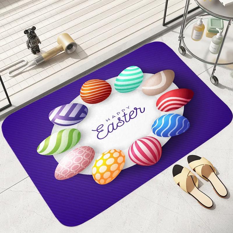Anti-slip Easter Thanksgiving Cute Rabbit Egg Printed Entrance Doormat Soft Carpet for Living Room Bedroom Balcony Area Rug