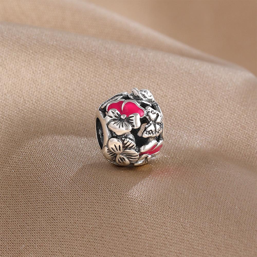 Spring Series Butterfly Pendant Clip Beads Earrings 925Silver Colored Inlaid Stone Fit Exquisite Bracelet Women DIY Jewelry Charm