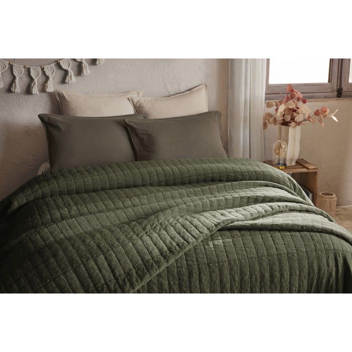 Couvre lit 240 x 260 cm "Zelie" Coton Jacquard l'Effet Papillon - Romarin - 240 x 260 cm