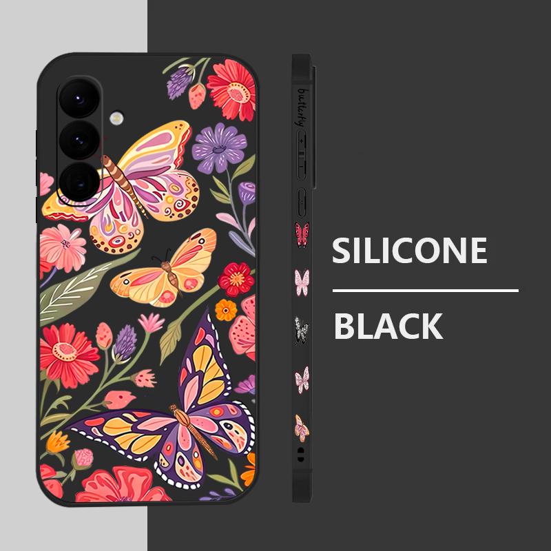 Butterfly Flower Phone Case For Samsung Galaxy A56 A17 A26 A16 A36 A55 A54 A53 A15 S24 S25 FE S25 S22 S23 Ultra Plus Lanyard Soft Cover