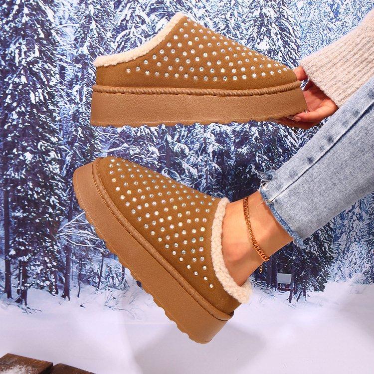Women's Winter Fur One Thickened Padded Warm Cold Lightweight Hiking Home Cushioning Waterproof Non-slip Sports Snow Boots Cotton Slippers