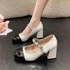 Fashion Hot Selling 2025 New French Style Single Women's High Heels Round Head Vintage Mary Fashion Jane Chunky Heel Hepburn Pearl Shoes
