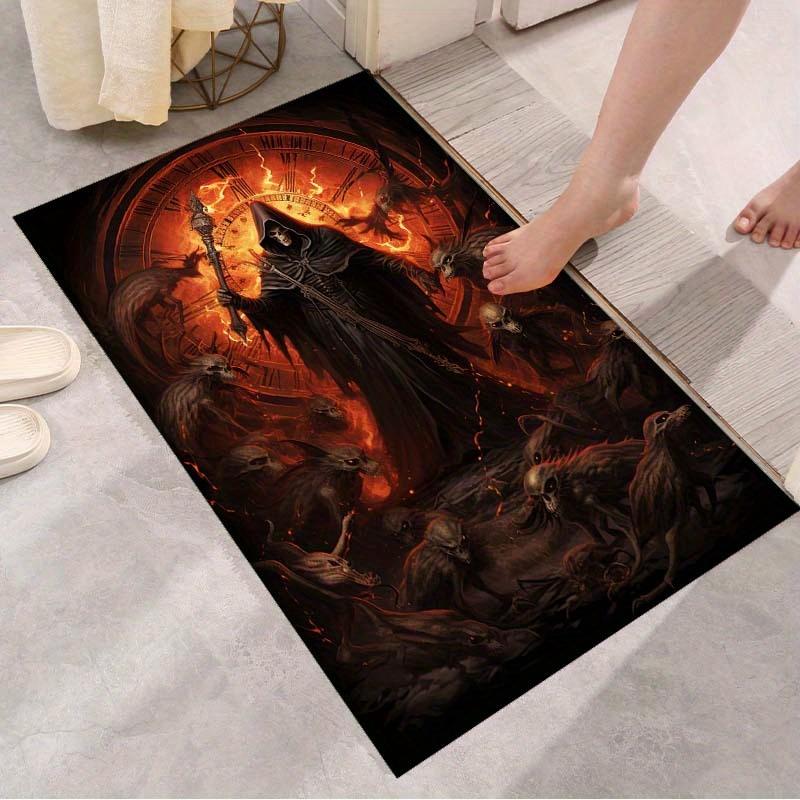 Gothic Demon Area Rug, Dark Fantasy Design, Non Slip Backing, Vibrant Flame Details, Perfect for Living Room Bedroom Decor