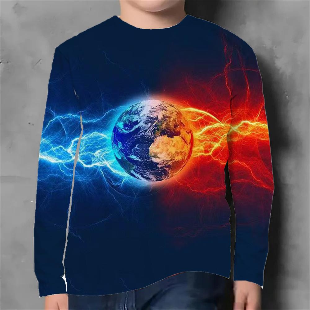 Frühlings- und Herbst-Rundhals-Oberteil mit 3D-Druck-Fußballmuster, modisch, lässig, langärmelig, Kinder-Jungen-T-Shirts