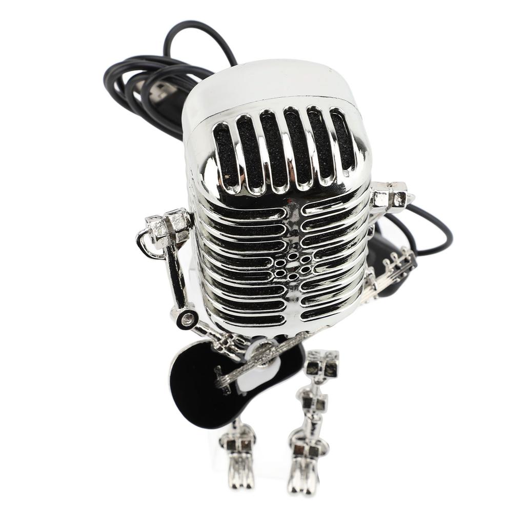 Vintage Microphone Guitar Robot Table Lamp Aluminum Retro Metal Robot Night Light for Bedroom Desk