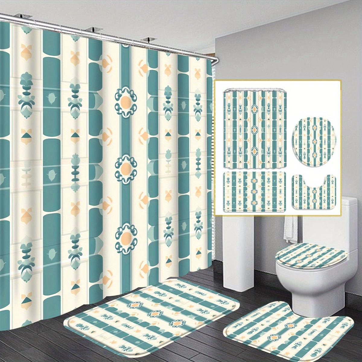 

4pcs Cartoon Characters Shower Curtain Collection - 12 Hook Shower Curtain with Rug, Toilet Mat and U-Mat - Complet 90x180cm