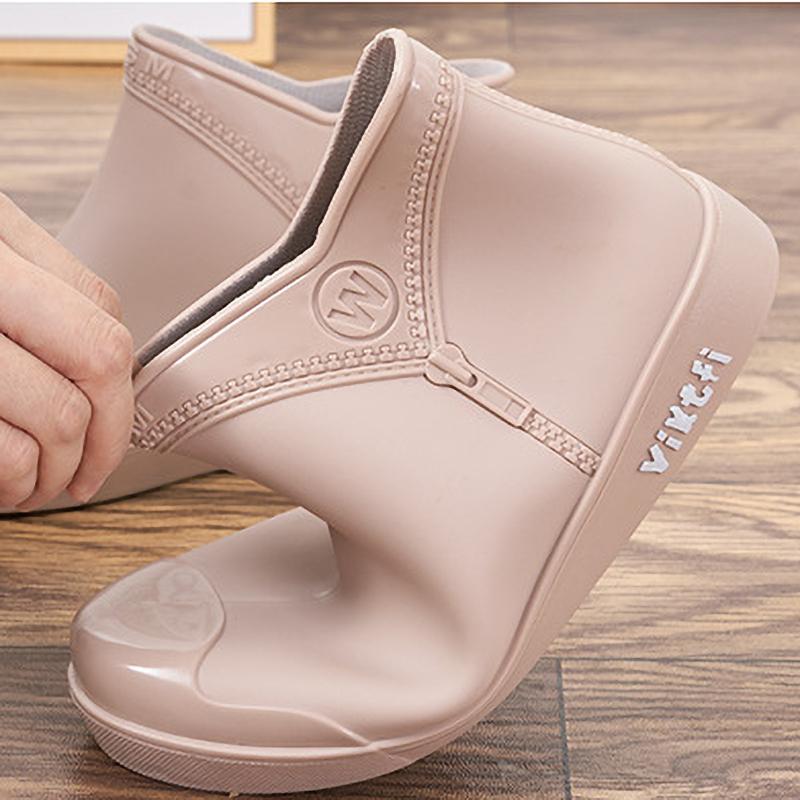 Winter Warm Fur Black Beige Purple Rain Boots Women's Fashion Non Slip Waterproof Short Tube Shoes Adult Rain Boots Velvet Rain