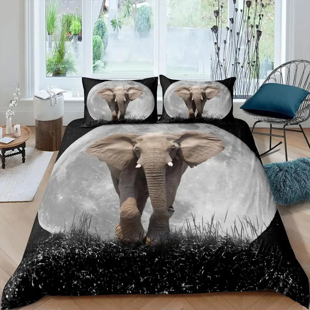 3D Elephant Duvet Cover Set Queen Size African Safari Animal Comforter Set Wildlife Bedding Set Retro Wall Decor Bedspread Cover