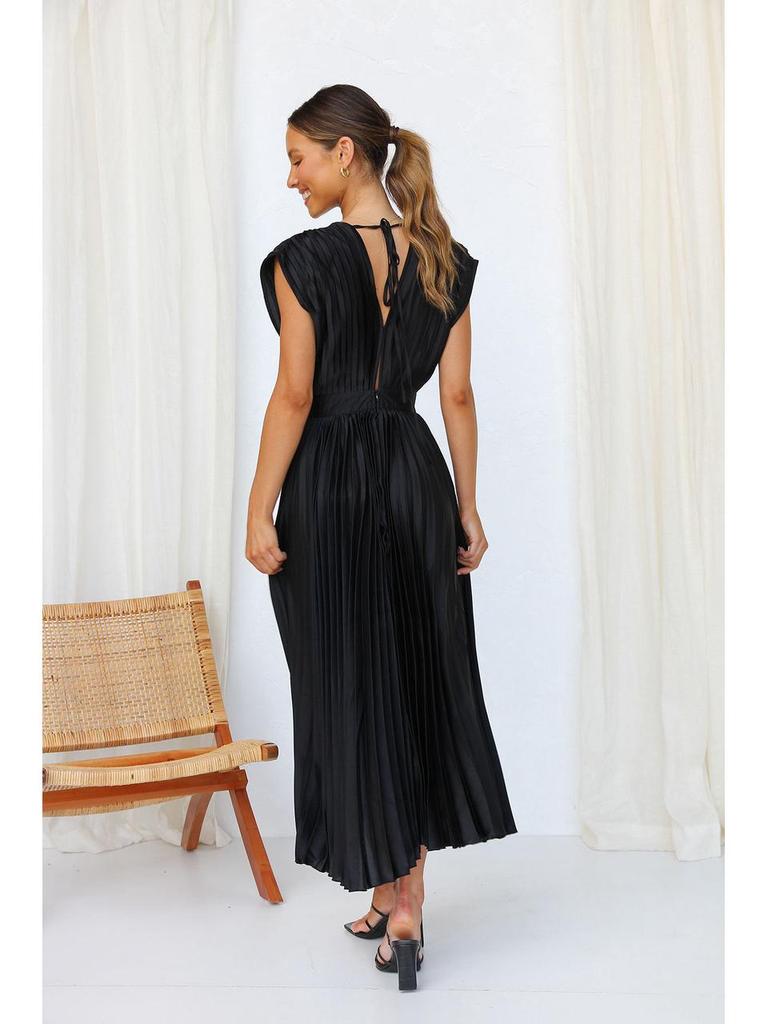 Europäisches und Amerikanisches Sexy Plissiertes Lässiges Ärmelloses Kleid mit Reißverschluss