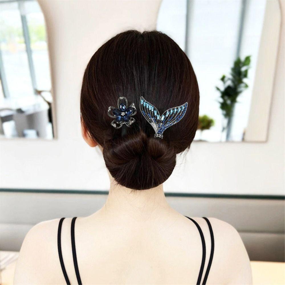Whale Tail Rhinestone Flower Hair Clip Hair Bun Maker Bundle Lazy Hair Curler Hair Accessories Hair Styling Tool