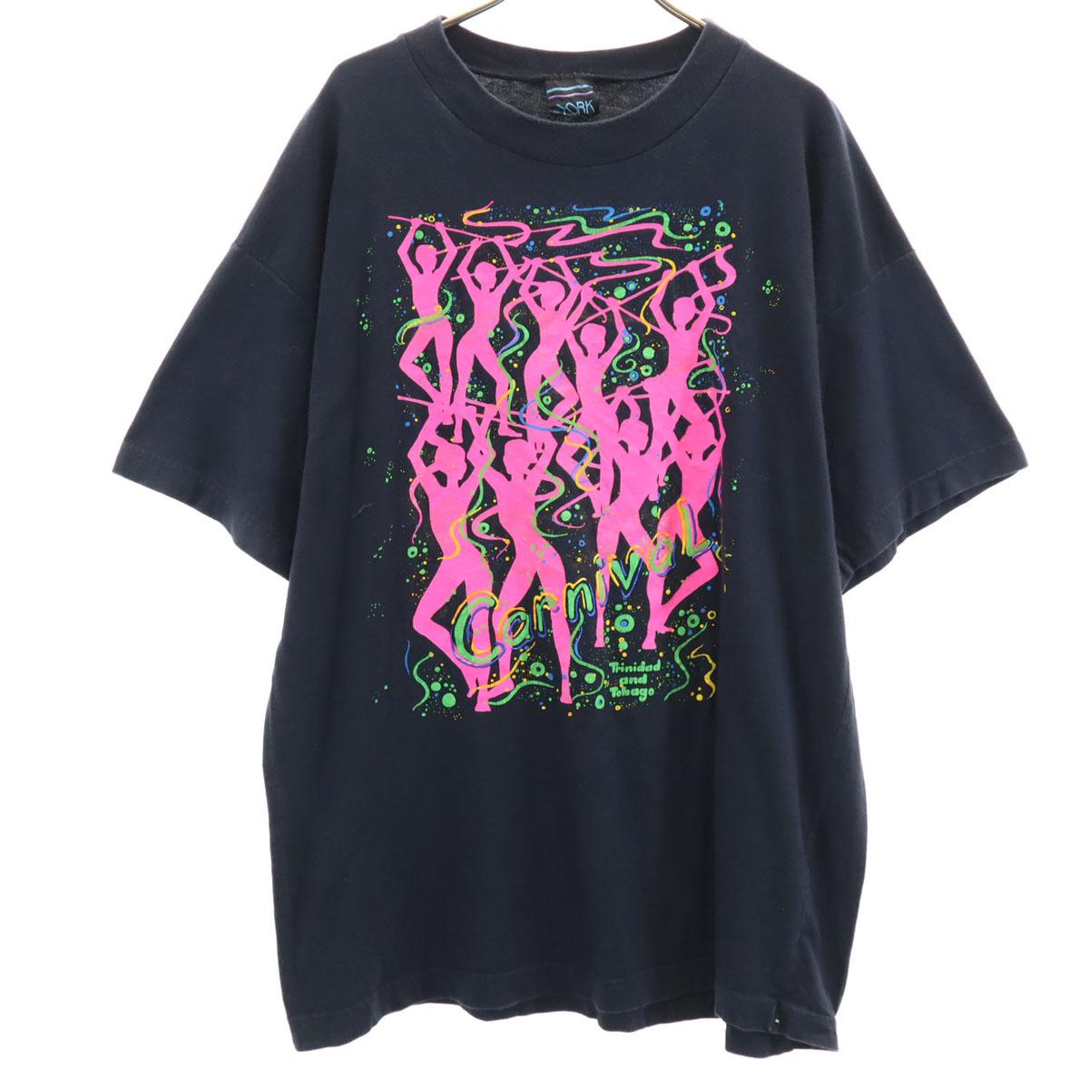 

YORK 90s Old Print Short sleeve T-shirt XL black Men s Used