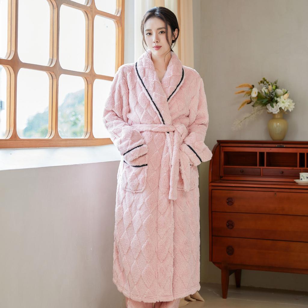 Nachthemd Damen Pyjama Herren Loungewear Herbst Winter Lang Koralle Samt Plüsch Dicker Paar Bademantel Flanell Warm Schlafbekleidung