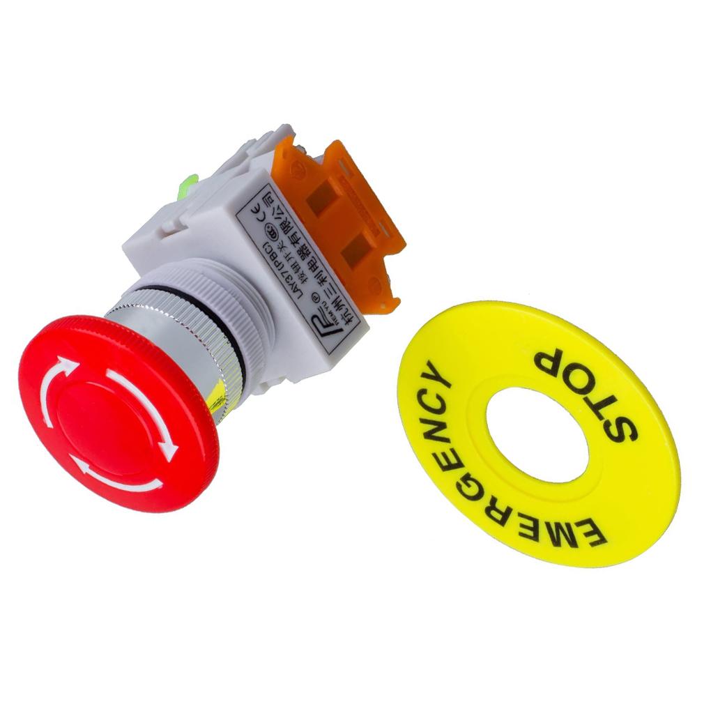 Red Mushroom Emergency Stop Latching Push Button Switch 22mm Mounting Hole Emergency Stop Push 1NO