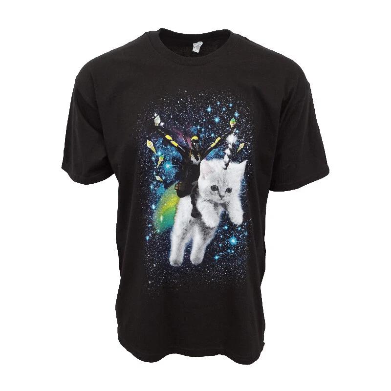 UNISEX SPACE CAT BLACK T SHIRT L