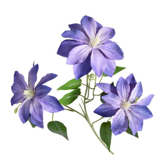 Artificial Clematis Flower 27.5" Long Stem Fake Silk Flower Branches with 3 Heads Blooms for Vase Indoor Home Table Decor Floral Arrangement