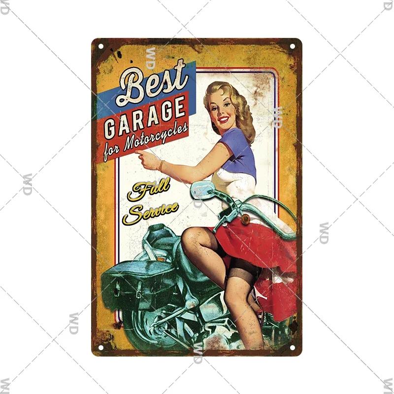 Retro Pin Up Girl American Style Tin Sign Metal Vintage Plaque Wall Signs Metal Poster Plate Garage Bedroom Man Cave Gift Decor
