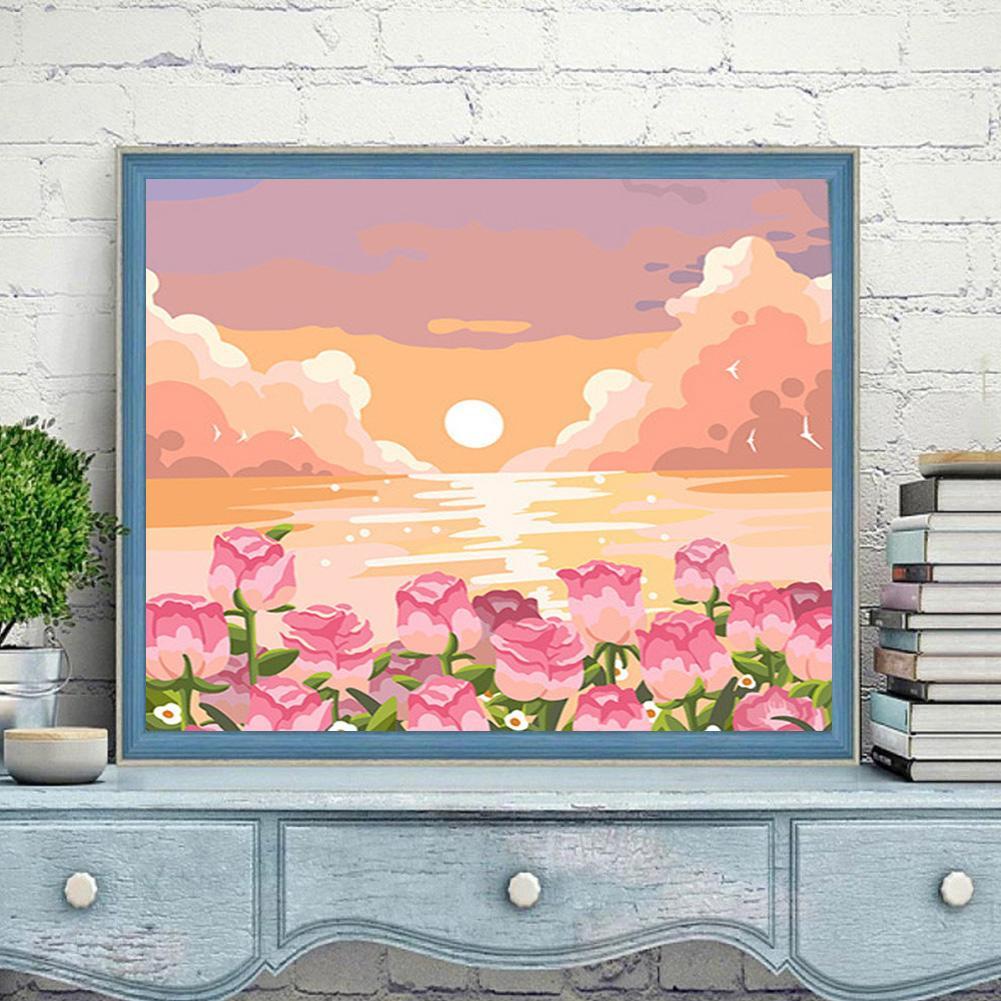 Frame Painting By Numbers Kits Abstract Sunset Landscape Modern Drawing Coloring By Numbers Acrylic Paint Drawing On Canvas