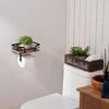 Rustic Farmhouse Toilet Paper Holder with Shelf Strong Load-bearing Tissue Rack Storage Wooden Shelf Bathroom Accessories