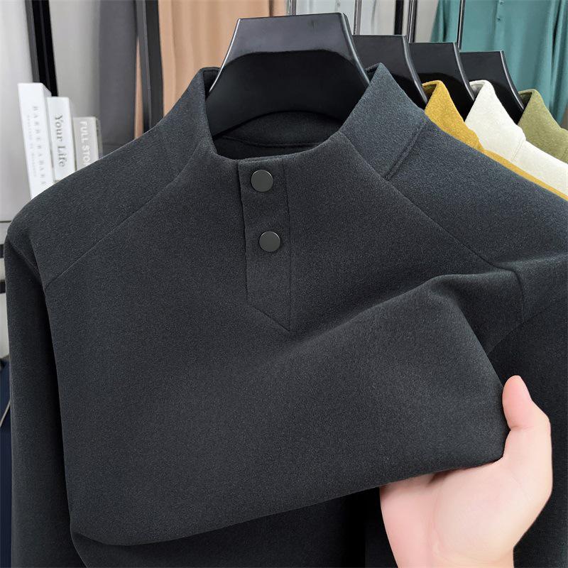 Men's Solid Color Fleece Hoodie: Autumn/Winter Long Sleeve Half-High Collar Casual Base Layer