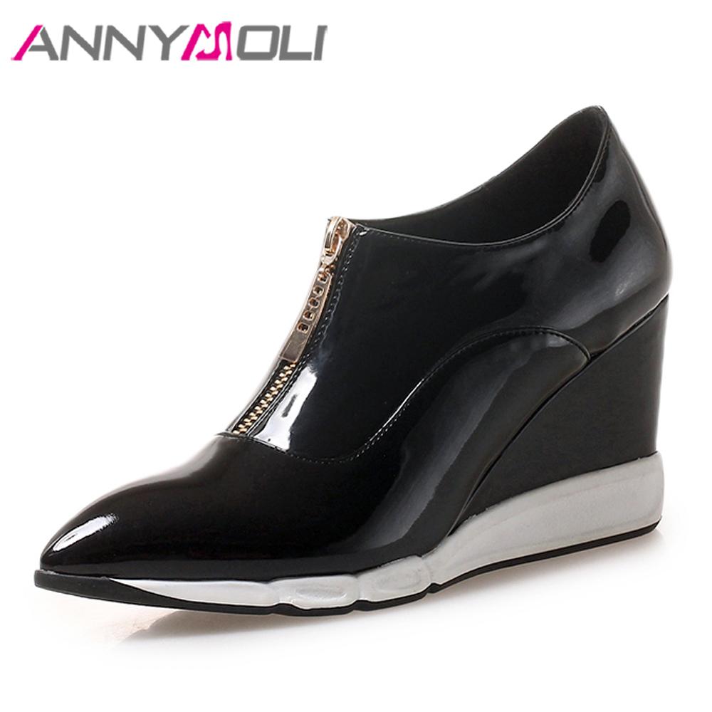 FOREADA Scarpe da Donna con Tacco Alto Zeppe in Vernice Scarpe con Tacco Alto Zip Punta Appuntita Scarpe da Donna Nuova Primavera Rosse Taglia 34-40