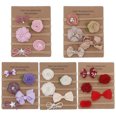 5 adet/takım çiçek fiyonkları Bebek Kafa Bandı Naylon Yumuşak Hairband Kızlar Çocuklar Için Türban saç aksesuarları
