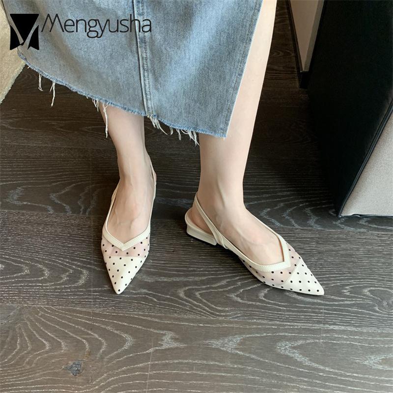 Классические женские туфли класса люкс сандалии в горошек с открытой пяткой женские — фото 5