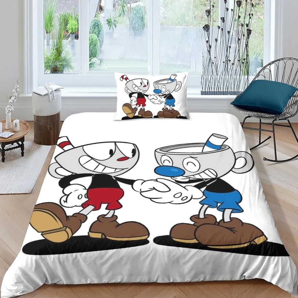 The Cuphead Show Cartoon Bedding Sets Exquisite Bed Supplies Set Duvet Cover Bed Comforter Set Bedding Set Birthday Gift