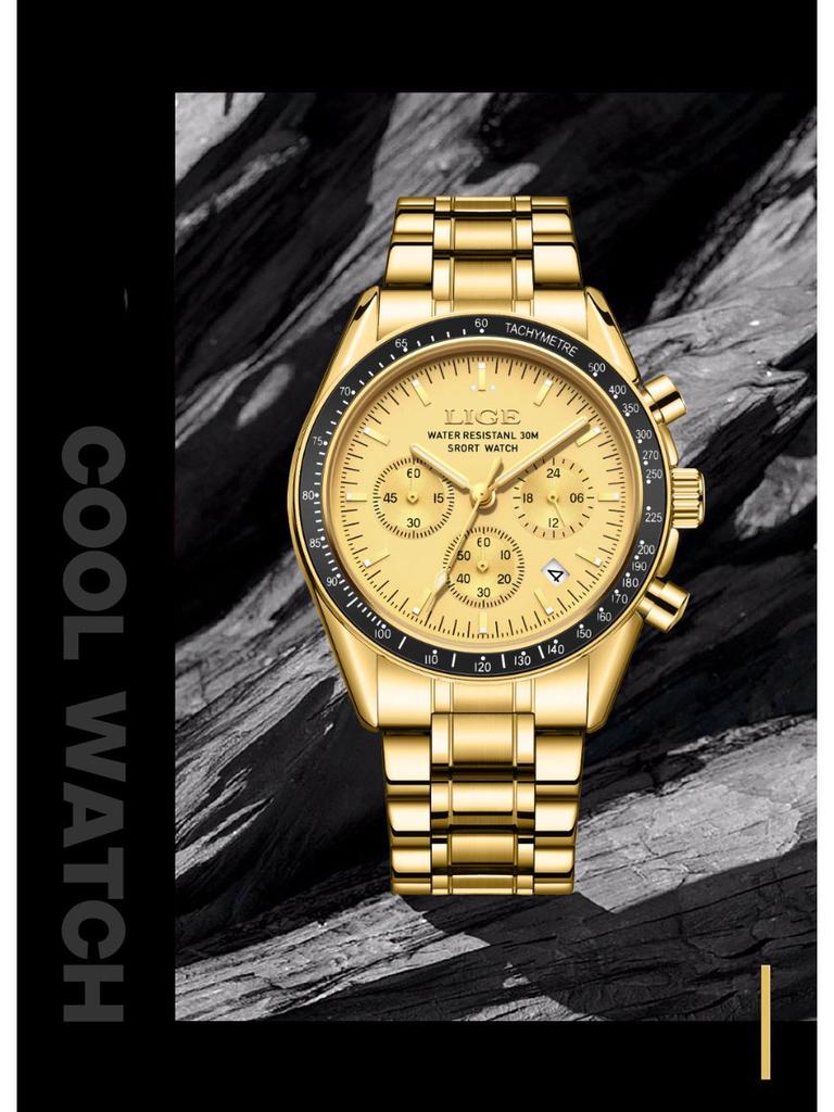LIGE Elegant Men's Multifunctional Waterproof Wristwatch with Luminous Quartz & Calendar 89137