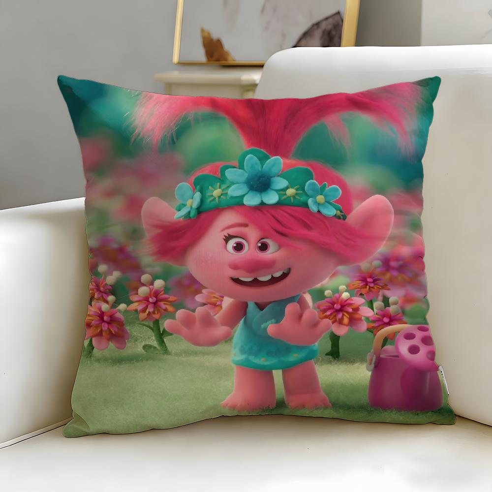 popular animated series Trolls Cushion Cover Soft  EasyWash Pillow Case  Versatile for Couch Bed Travel and Office