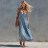 Minimalist Lightweight Light Blue Denim Maxi Dress V-Neck Sleeveless Loose Fit 2026