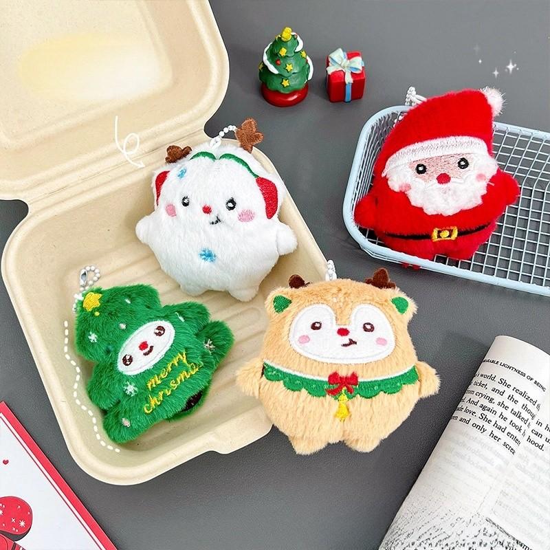 Plush Keychain Christmas Santa Claus Xmas Tree Deer Stuffed Doll Bag Decor Gift
