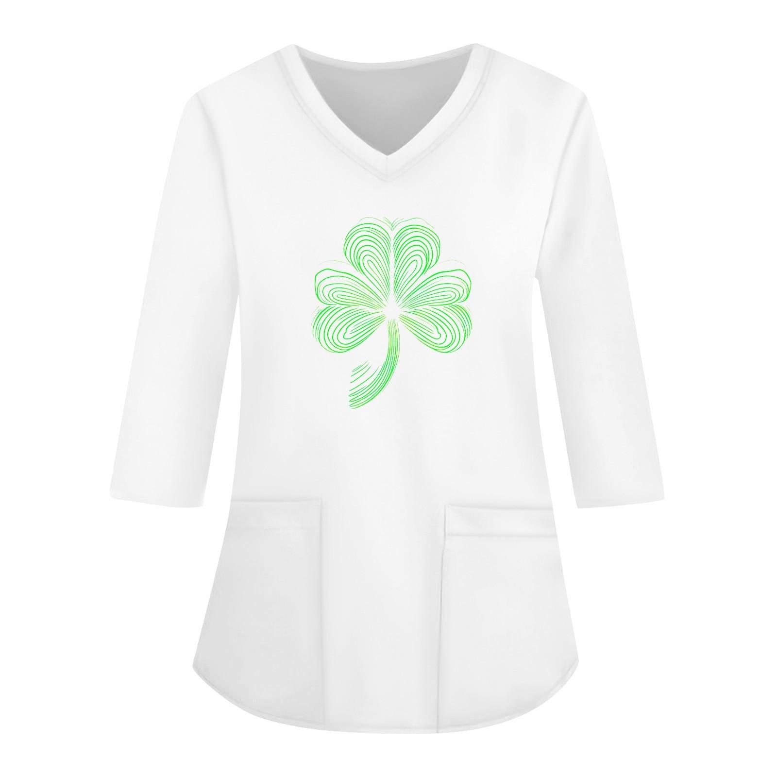 

Модний жіночий робочий одяг з V-подібним вирізом і рукавами 3/4, вільні топи з кишеньковими принтами XXXXXL