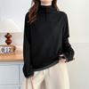 Autumn-Winter 2025 Women's Plus Size High Neck Slimming Base Layer, Stretchy Long Sleeve Color Block Fleece Top