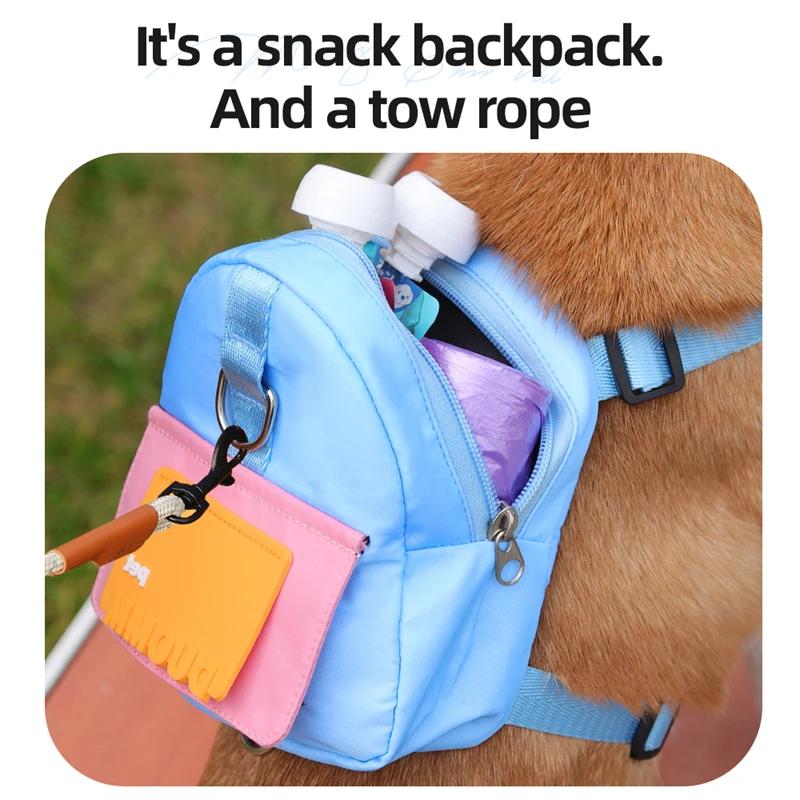 Stylish Pet Backpack with Integrated Harness Collar Perfect for Outdoor Adventures Includes Dog Training Easy Poop Bag Storage