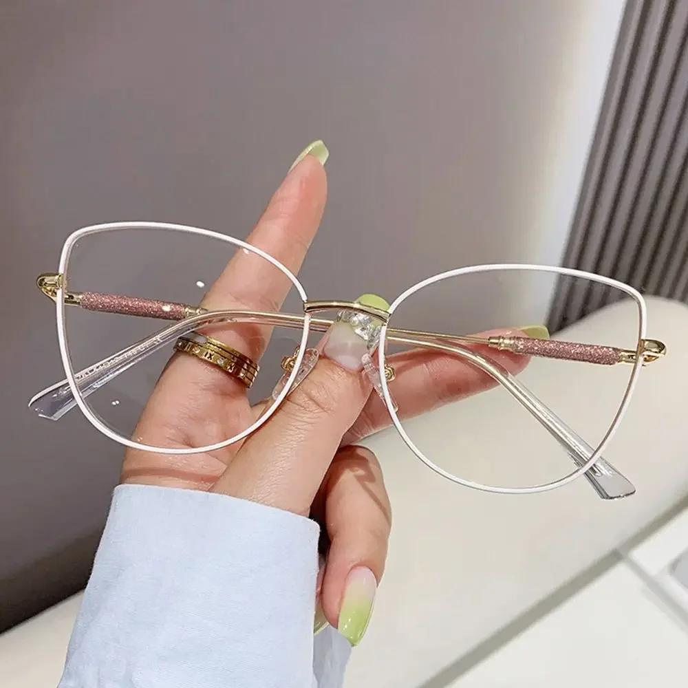 Women'S Glasses Cat Eye Metal Eyeglasses Frame Optical Glasses Blue Light Blocking Transparent Computer Glasses