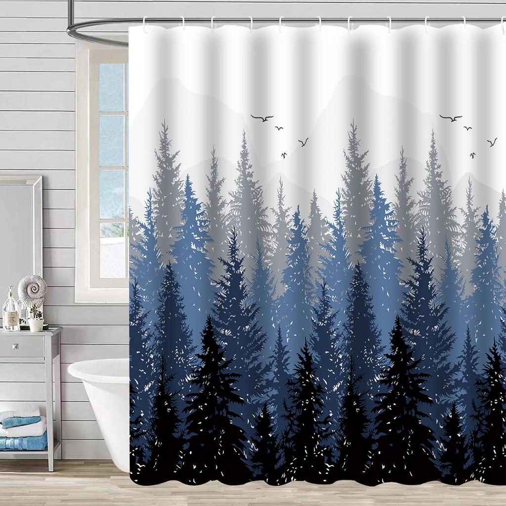 Shower Curtain Waterproof And Mildew-Proof Digital Printing Forest Plant Shower Curtain Bathroom Shower Cloth Partition Curtain Free Of Punching