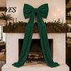 Winter Wedding Celebration Decor Large Velvet Christmas Tree Topper Bow, Giant Bow with Long Red Bows for Fireplace Streamers Room Wall Backdrop,