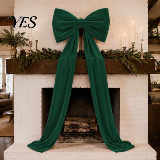 Winter Wedding Celebration Decor Large Velvet Christmas Tree Topper Bow, Giant Bow with Long Red Bows for Fireplace Streamers Room Wall Backdrop,