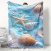 A Cozy Starfish Pearl Beach Flannel Blanket, Made of 100% Polyester with High-Definition Digital Printing, Suitable for All Seasons, Cooling Blanket,