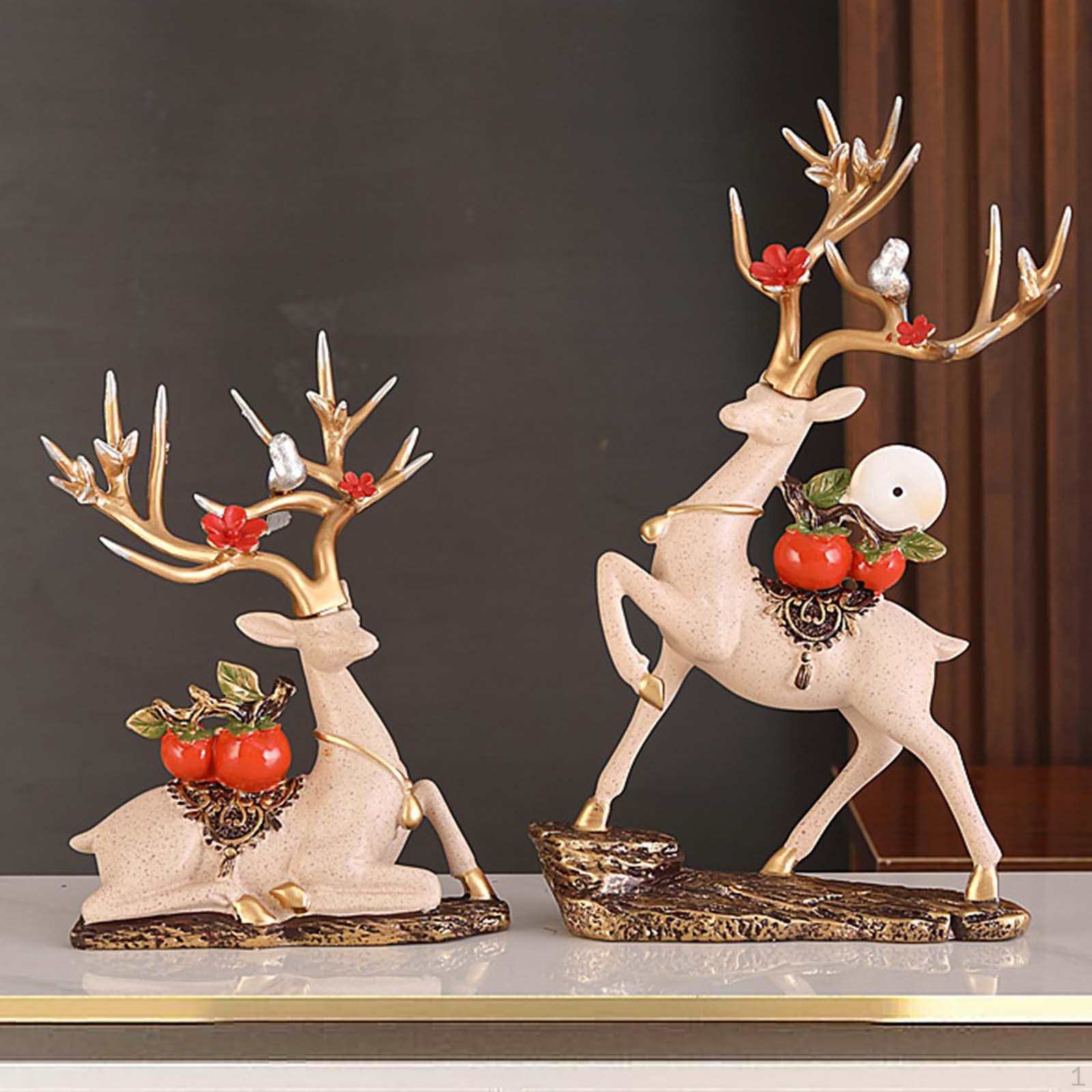 2Pcs Reindeer Statues Decorative Collectable Deer Figurine Lover Sculpture for Dining Room Dot