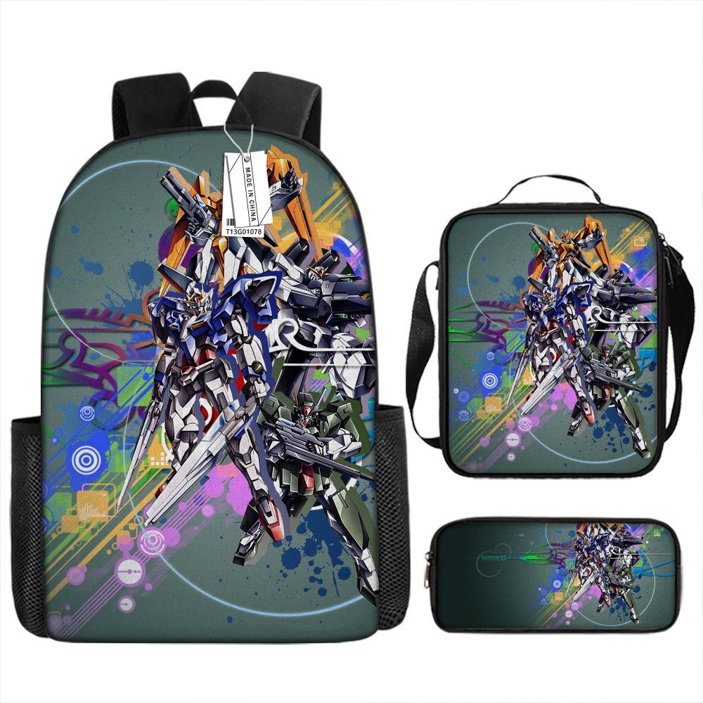 Gundam Mecha Schultasche Jungen und Grundschüler Ultraleichter Rückenschutz Rucksack Jungen Animation Kinderrucksack Dreiteiliges Set