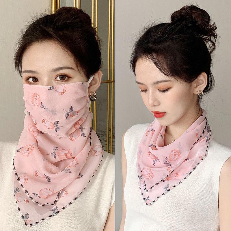 Women's Ice Silk Breathable Windproof Face Veil & Triangle Scarf with Ear Loops - Lightweight Neck Gaiter for Outdoor Use