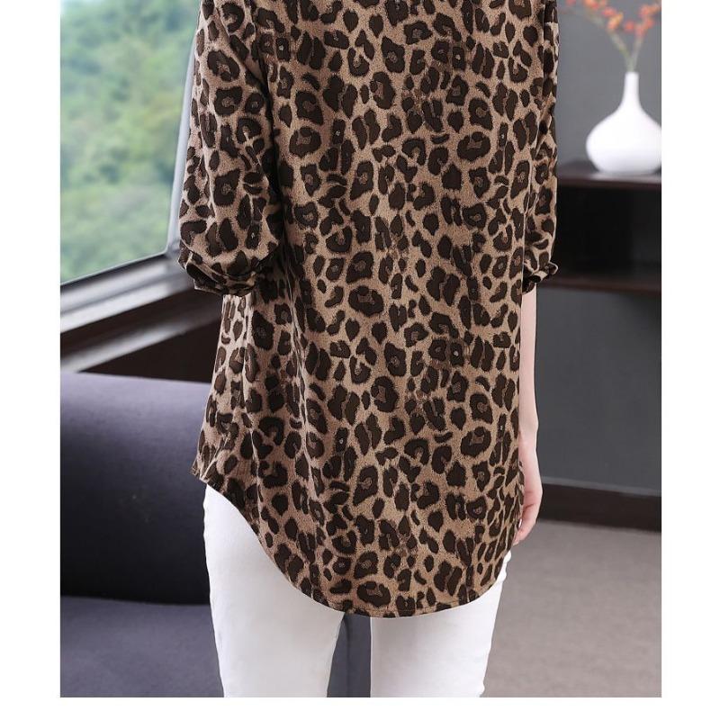 Chiffon Western Style Shirt Women's New Printed Loose Top Shirt Fashion Leopard Print Shirt