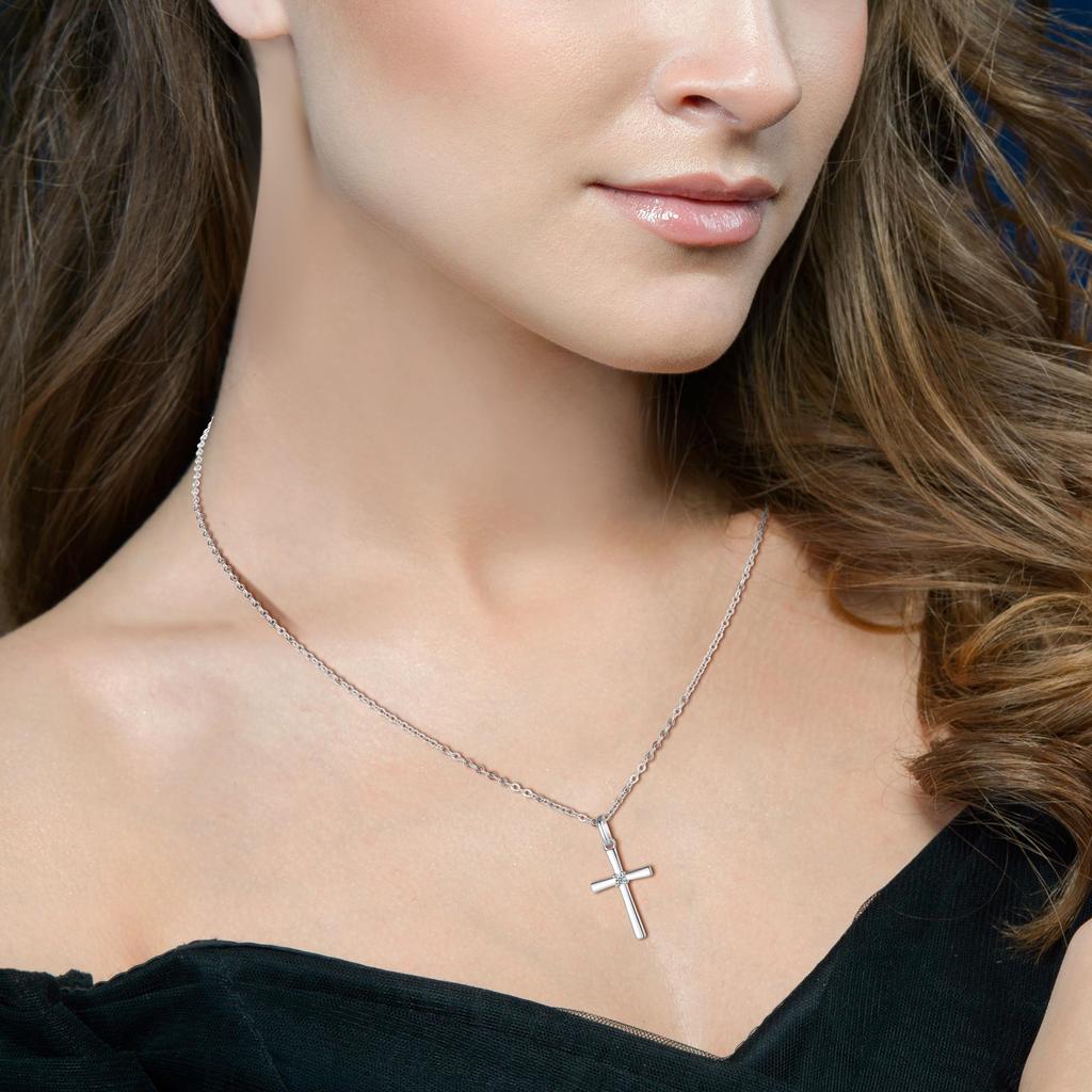 Sterling Silver 925 CZ Diamond Cross Necklace for Women [GAVU]